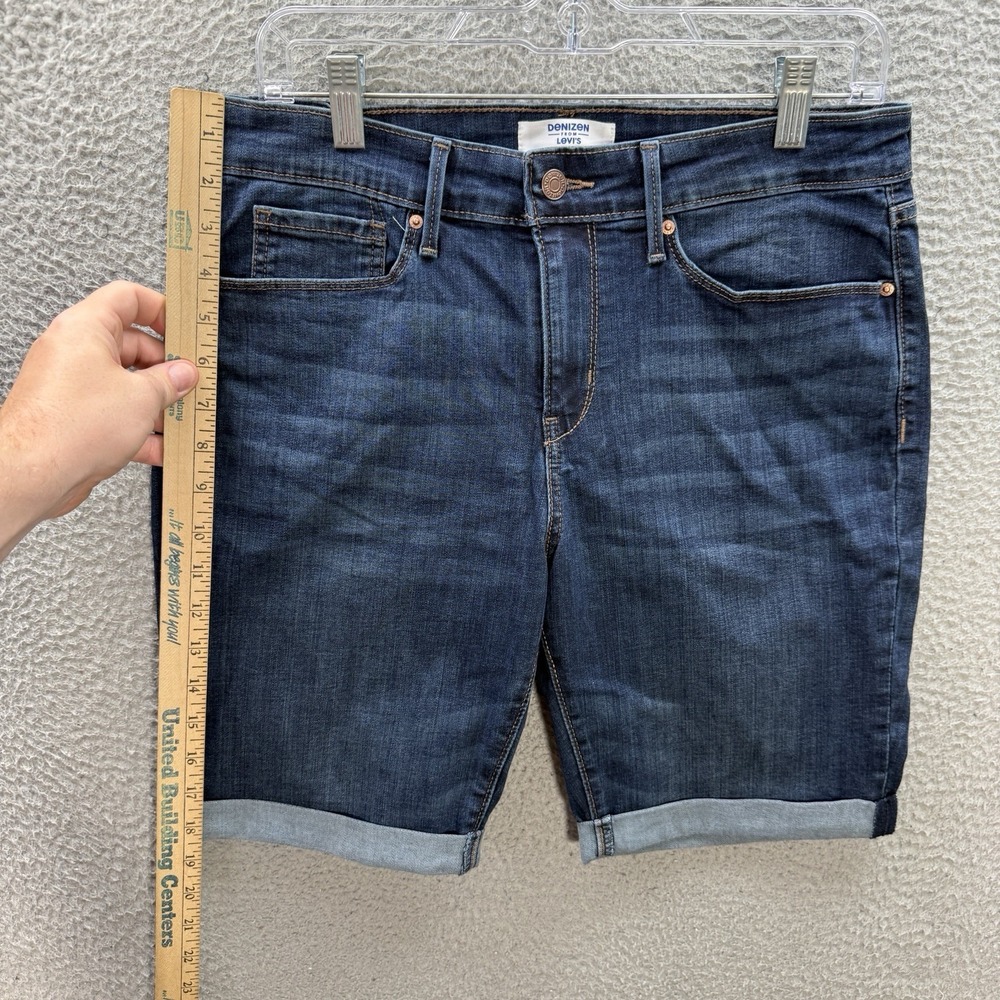 Levis Denizens Shorts Womens 12 Blue Denim Bermuda Cuffed Stretch Whiskered - Picture 4 of 11